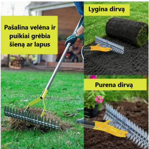 Patvarus vejos velėnos ar šiaudų grėblys iš nerūdijančio plieno